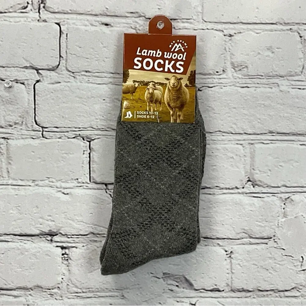 Max Adams Lamb Wool Socks Men's Size 10-13 Blue/Gray Diamond 2 Pair Casual Comfy